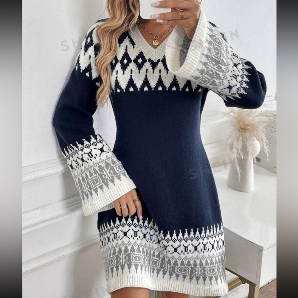 Blue and white sweater dress, new, never worn